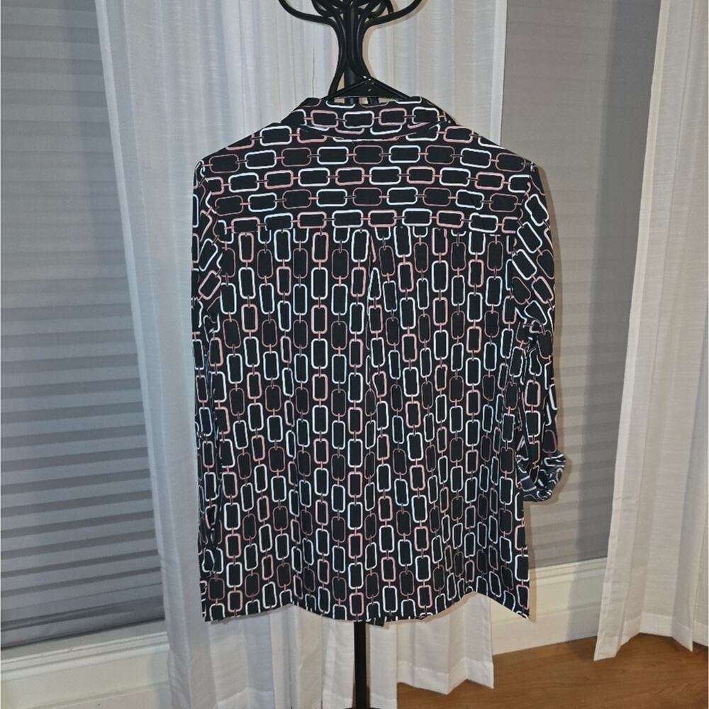 Notations Black Chain Pattern Button Up Shirt Size Med NWT - Picture 3 of 5